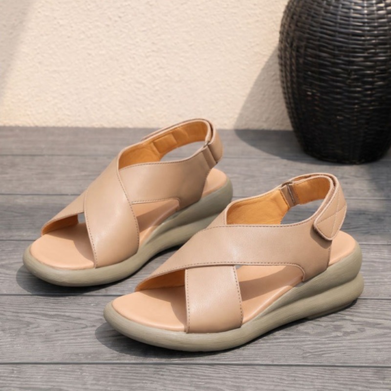 Leather Classic Strap - クラシックレディースシューズ高級本革ウェッジサンダル女性用ファッション休暇カジュアルシューズデザイナーシューズ Sandalias Mujer