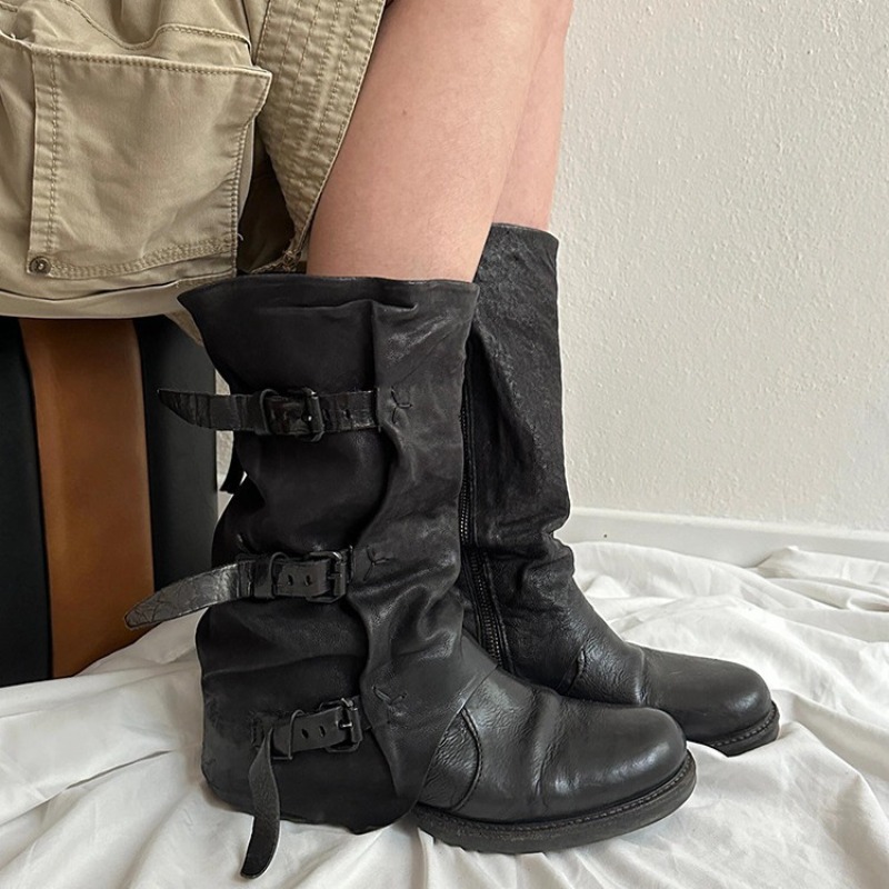 古典的な女性の靴レトロ高級本革ナイトブーツ女性のためのファッ - Leather Classic Strap のレビューと価格